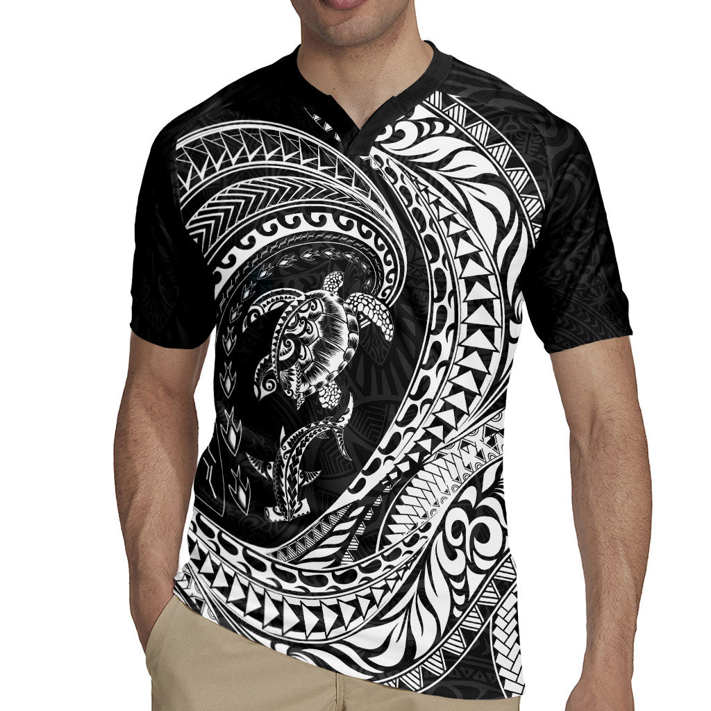 Hawaiian Turtle and Shark Rugby Jersey Kakau Tribal with Polynesian Pattern Black Color LT03 - Polynesian Pride