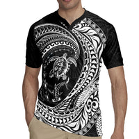 Hawaiian Turtle and Shark Rugby Jersey Kakau Tribal with Polynesian Pattern Black Color LT03 - Polynesian Pride