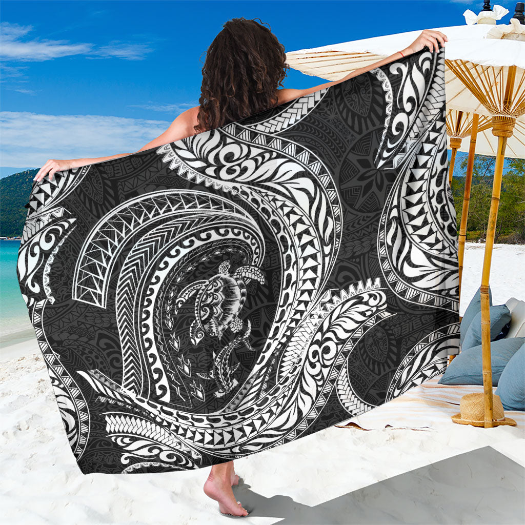 Hawaiian Turtle and Shark Sarong Kakau Tribal with Polynesian Pattern Black Color LT03 One Size 44 x 66 inches Black - Polynesian Pride
