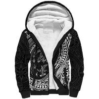 Hawaiian Turtle and Shark Sherpa Hoodie Kakau Tribal with Polynesian Pattern Black Color LT03 Unisex Black - Polynesian Pride