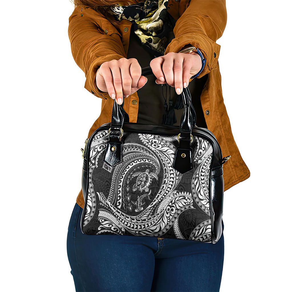 Hawaiian Turtle and Shark Shoulder Handbag Kakau Tribal with Polynesian Pattern Black Color LT03 One Size Black - Polynesian Pride