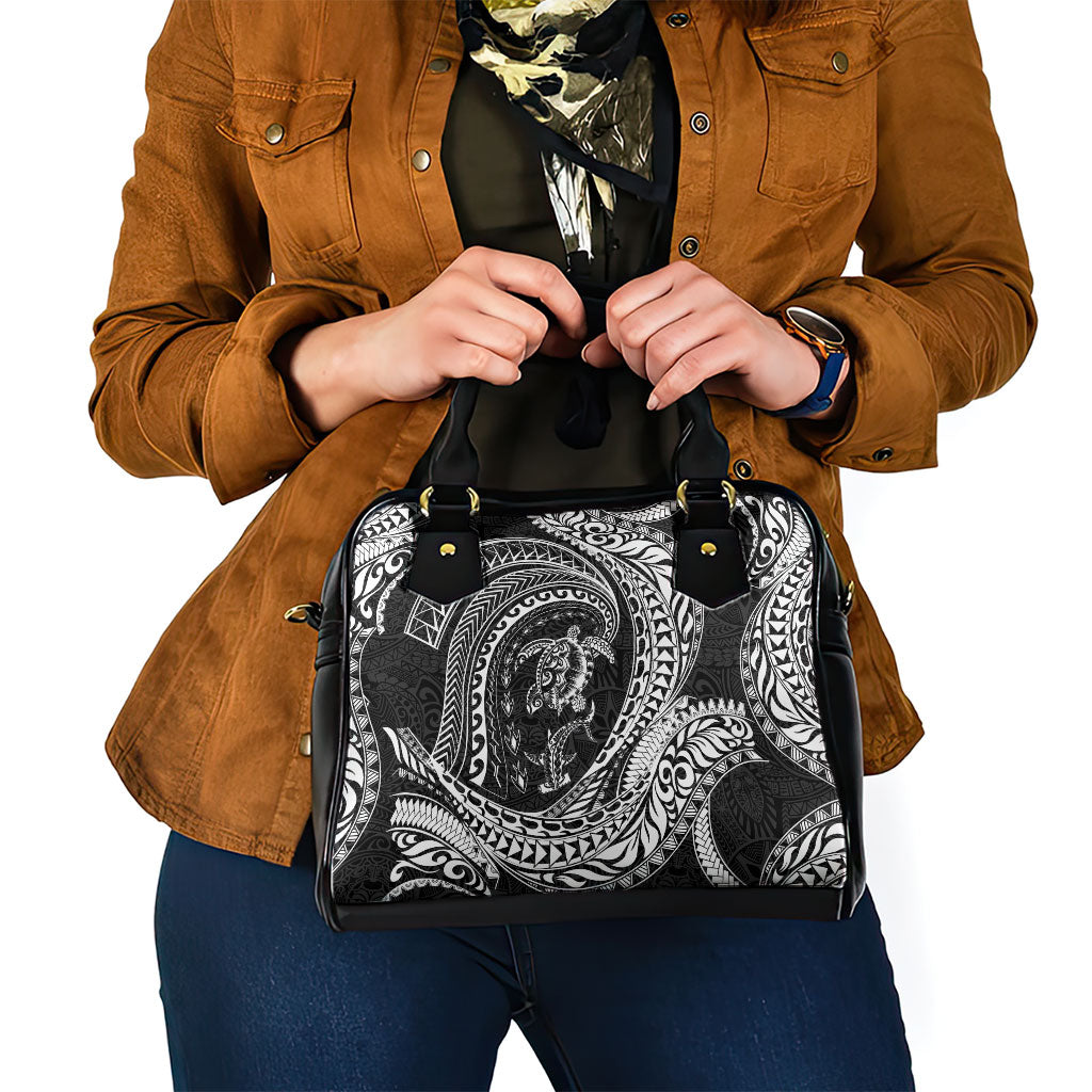 Hawaiian Turtle and Shark Shoulder Handbag Kakau Tribal with Polynesian Pattern Black Color LT03 - Polynesian Pride