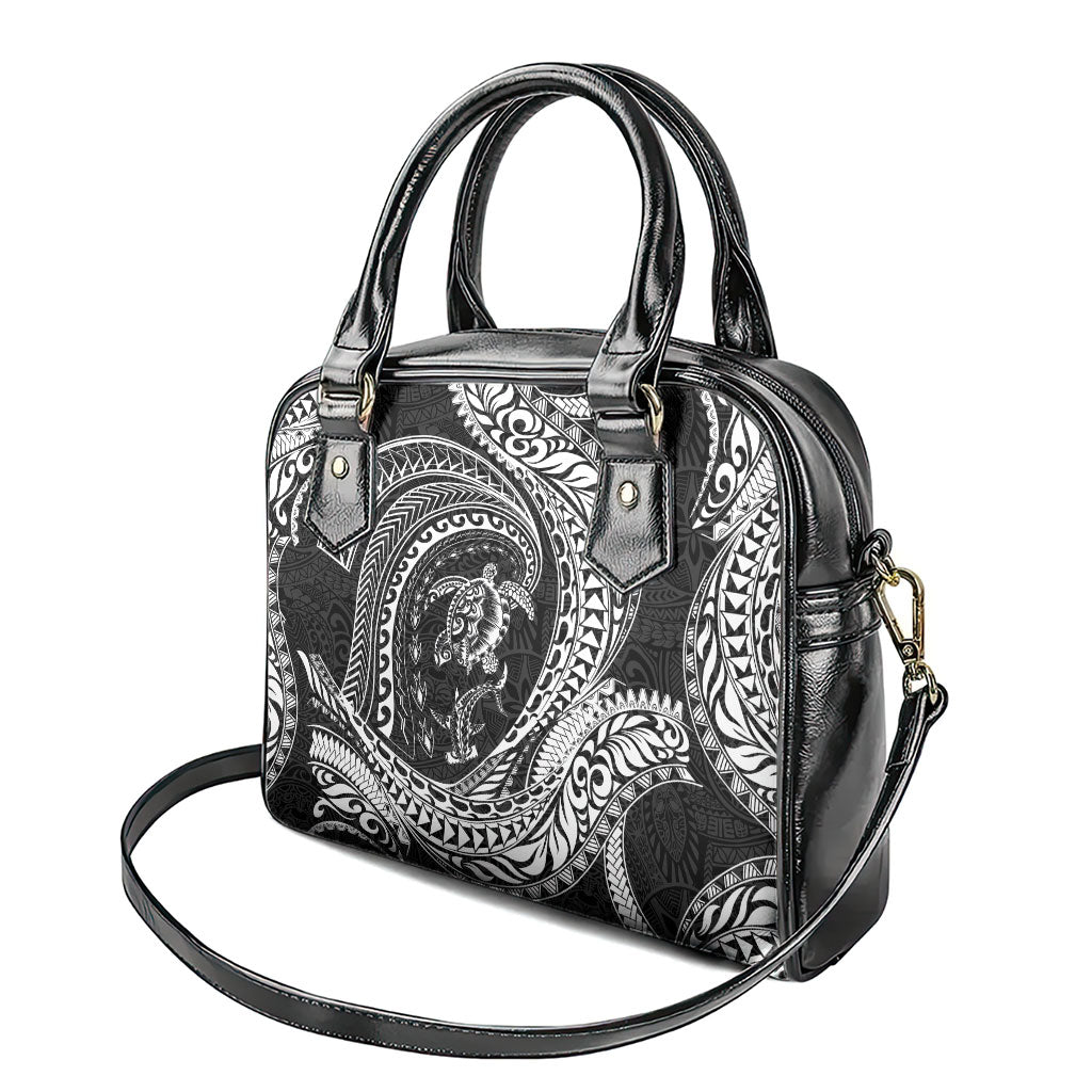 Hawaiian Turtle and Shark Shoulder Handbag Kakau Tribal with Polynesian Pattern Black Color LT03 - Polynesian Pride