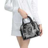 Hawaiian Turtle and Shark Shoulder Handbag Kakau Tribal with Polynesian Pattern Black Color LT03 - Polynesian Pride