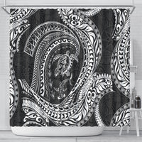 Hawaiian Turtle and Shark Shower Curtain Kakau Tribal with Polynesian Pattern Black Color LT03 - Polynesian Pride