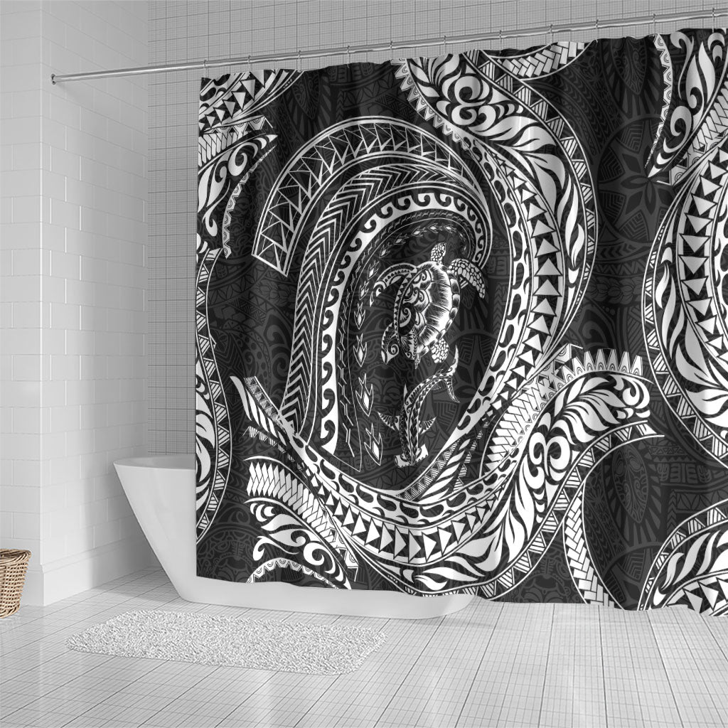 Hawaiian Turtle and Shark Shower Curtain Kakau Tribal with Polynesian Pattern Black Color LT03 - Polynesian Pride