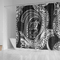 Hawaiian Turtle and Shark Shower Curtain Kakau Tribal with Polynesian Pattern Black Color LT03 - Polynesian Pride