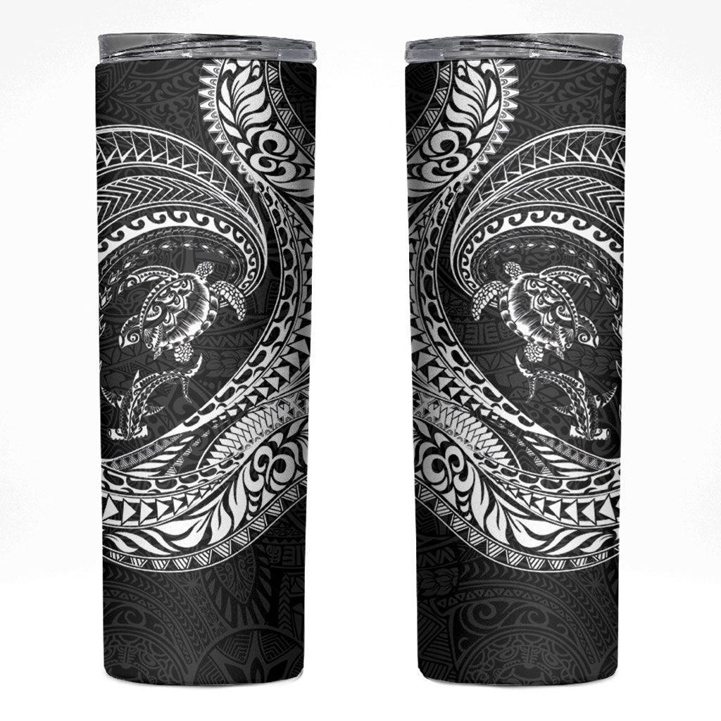 Hawaiian Turtle and Shark Skinny Tumbler Kakau Tribal with Polynesian Pattern Black Color LT03 Black - Polynesian Pride