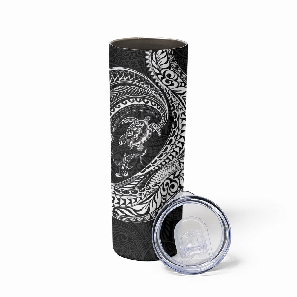 Hawaiian Turtle and Shark Skinny Tumbler Kakau Tribal with Polynesian Pattern Black Color LT03 - Polynesian Pride