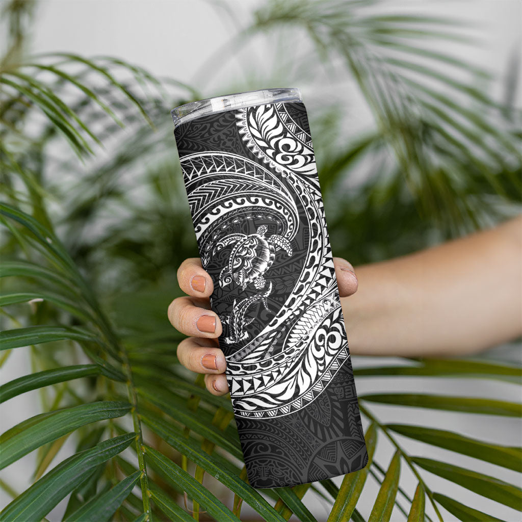 Hawaiian Turtle and Shark Skinny Tumbler Kakau Tribal with Polynesian Pattern Black Color LT03 - Polynesian Pride