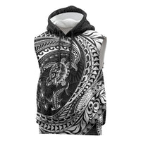 Hawaiian Turtle and Shark Sleeveless Hoodie Kakau Tribal with Polynesian Pattern Black Color LT03 Black - Polynesian Pride