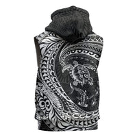 Hawaiian Turtle and Shark Sleeveless Hoodie Kakau Tribal with Polynesian Pattern Black Color LT03 - Polynesian Pride