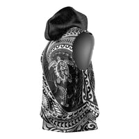 Hawaiian Turtle and Shark Sleeveless Hoodie Kakau Tribal with Polynesian Pattern Black Color LT03 - Polynesian Pride