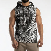 Hawaiian Turtle and Shark Sleeveless Hoodie Kakau Tribal with Polynesian Pattern Black Color LT03 - Polynesian Pride