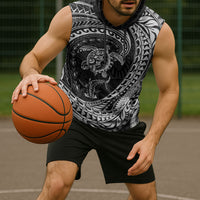 Hawaiian Turtle and Shark Sleeveless Hoodie Kakau Tribal with Polynesian Pattern Black Color LT03 - Polynesian Pride
