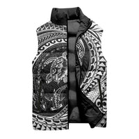 Hawaiian Turtle and Shark Sleeveless Puffer Jacket Kakau Tribal with Polynesian Pattern Black Color LT03 - Polynesian Pride