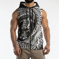 Hawaiian Turtle and Shark Sleeveless Zip Hoodie Kakau Tribal with Polynesian Pattern Black Color LT03 - Polynesian Pride