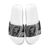 Hawaiian Turtle and Shark Slide Sandals Kakau Tribal with Polynesian Pattern Black Color LT03 Black - Polynesian Pride