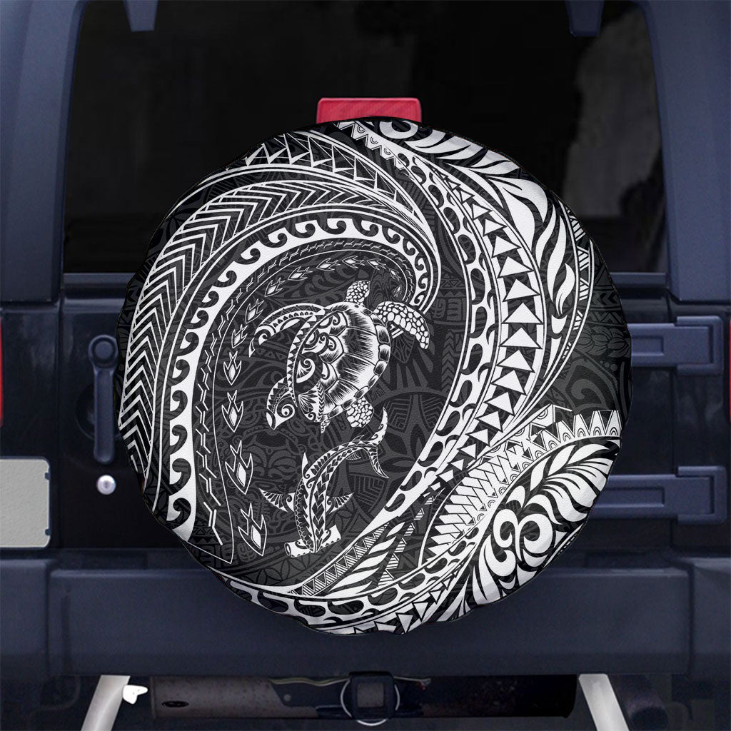 Hawaiian Turtle and Shark Spare Tire Cover Kakau Tribal with Polynesian Pattern Black Color LT03 No hole Black - Polynesian Pride