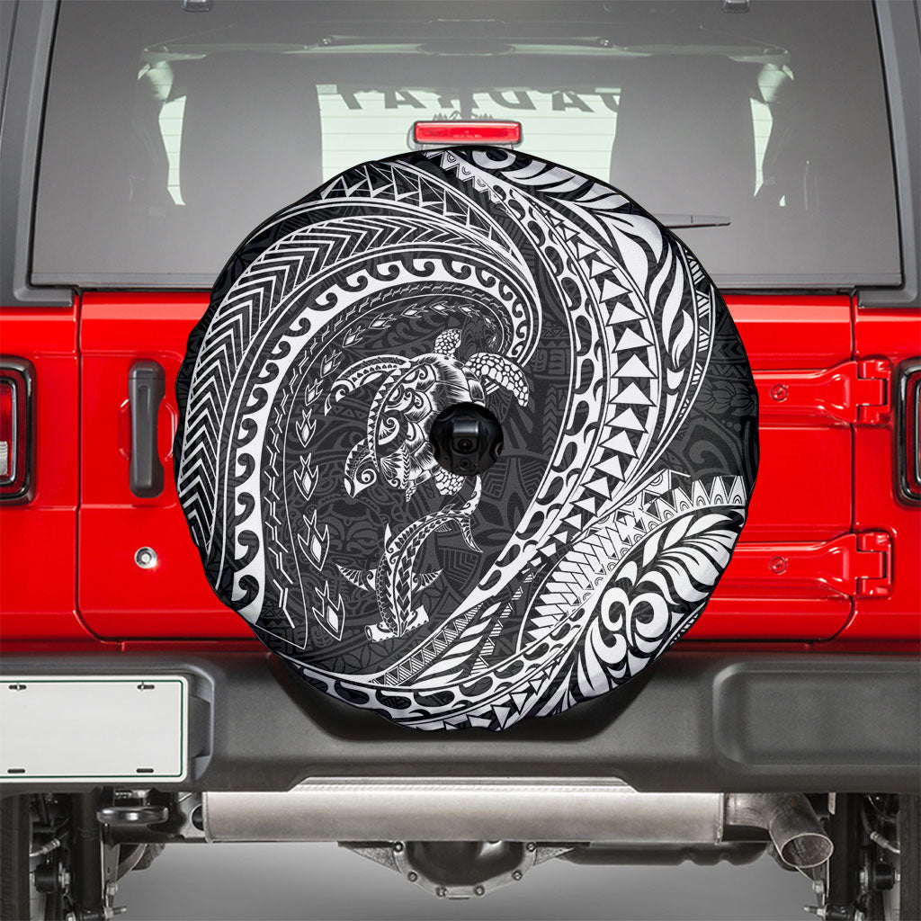 Hawaiian Turtle and Shark Spare Tire Cover Kakau Tribal with Polynesian Pattern Black Color LT03 - Polynesian Pride