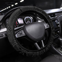 Hawaiian Turtle and Shark Steering Wheel Cover Kakau Tribal with Polynesian Pattern Black Color LT03 Universal Fit Black - Polynesian Pride