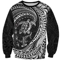 Hawaiian Turtle and Shark Sweatshirt Kakau Tribal with Polynesian Pattern Black Color LT03 Unisex Black - Polynesian Pride