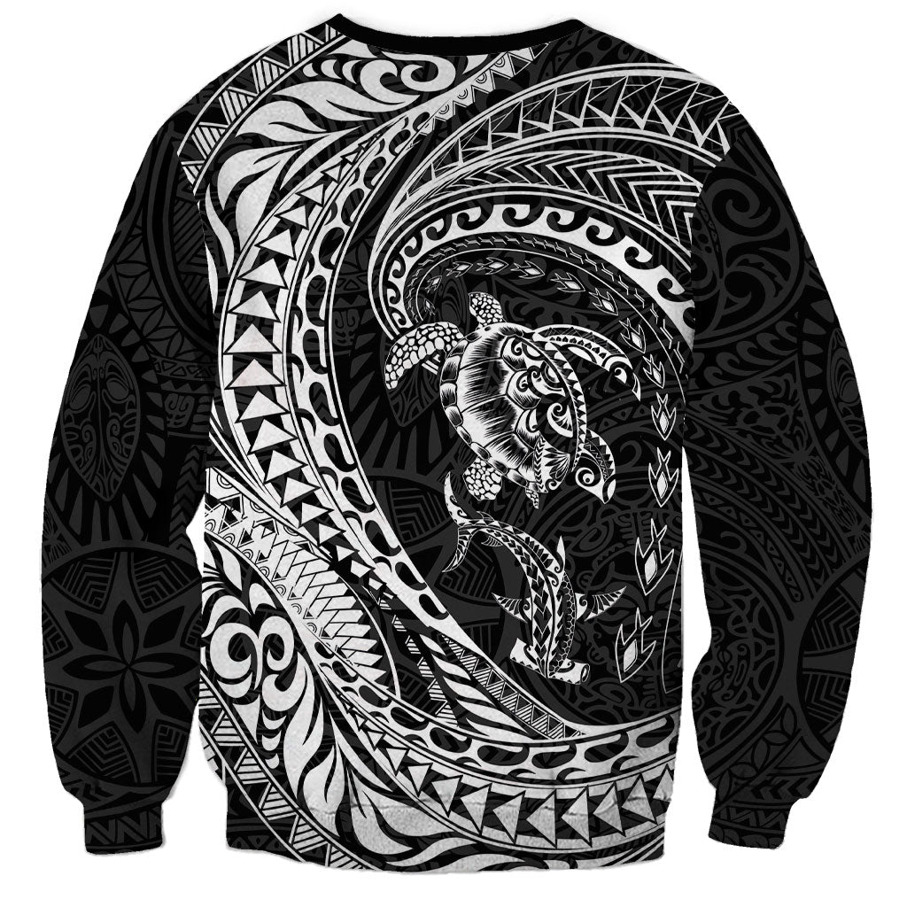 Hawaiian Turtle and Shark Sweatshirt Kakau Tribal with Polynesian Pattern Black Color LT03 - Polynesian Pride