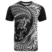 Hawaiian Turtle and Shark T Shirt Kakau Tribal with Polynesian Pattern Black Color LT03 Black - Polynesian Pride