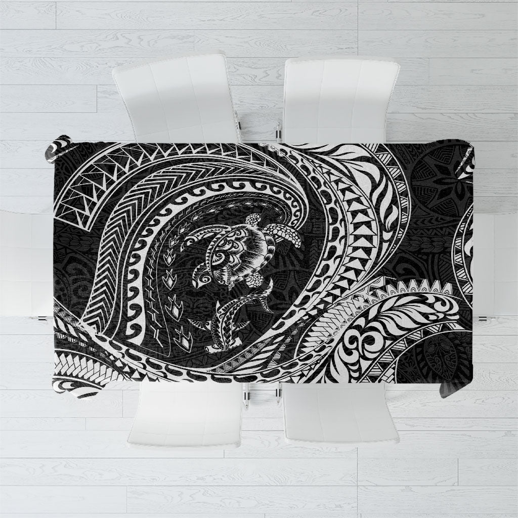 Hawaiian Turtle and Shark Tablecloth Kakau Tribal with Polynesian Pattern Black Color LT03 Black - Polynesian Pride