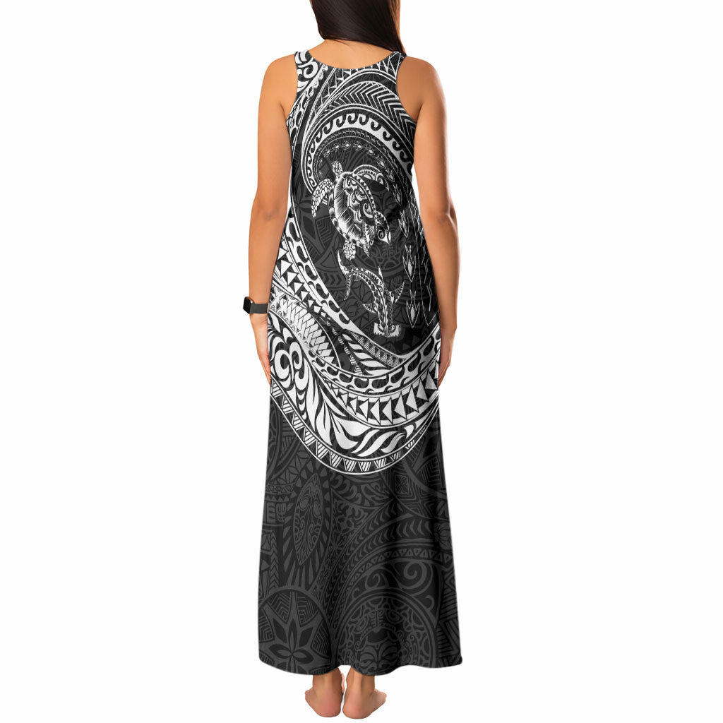 Hawaiian Turtle and Shark Tank Maxi Dress Kakau Tribal with Polynesian Pattern Black Color LT03 - Polynesian Pride