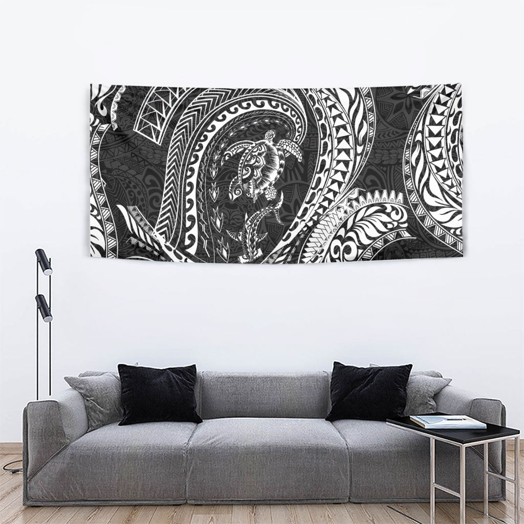 Hawaiian Turtle and Shark Tapestry Kakau Tribal with Polynesian Pattern Black Color LT03 - Polynesian Pride