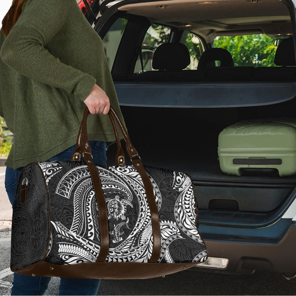 Hawaiian Turtle and Shark Travel Bag Kakau Tribal with Polynesian Pattern Black Color LT03 - Polynesian Pride
