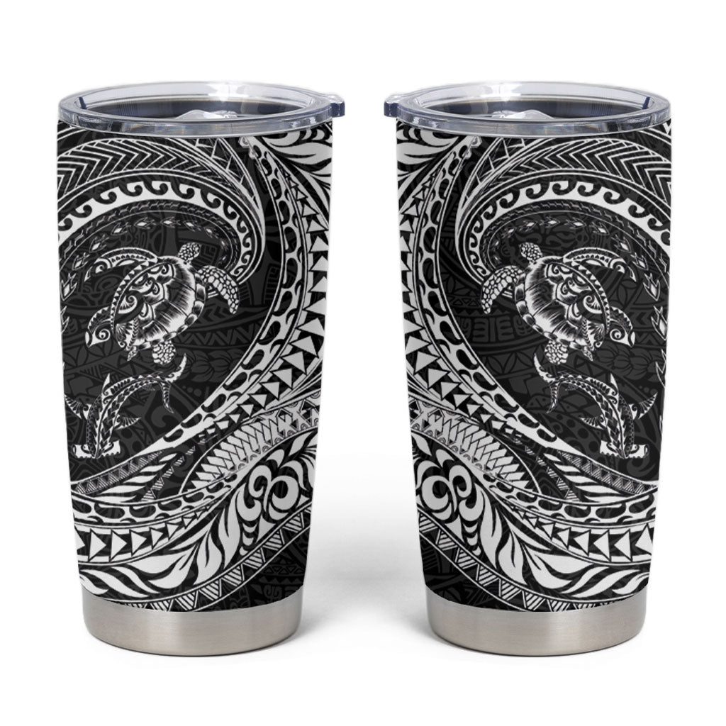 Hawaiian Turtle and Shark Tumbler Cup Kakau Tribal with Polynesian Pattern Black Color LT03 Black - Polynesian Pride