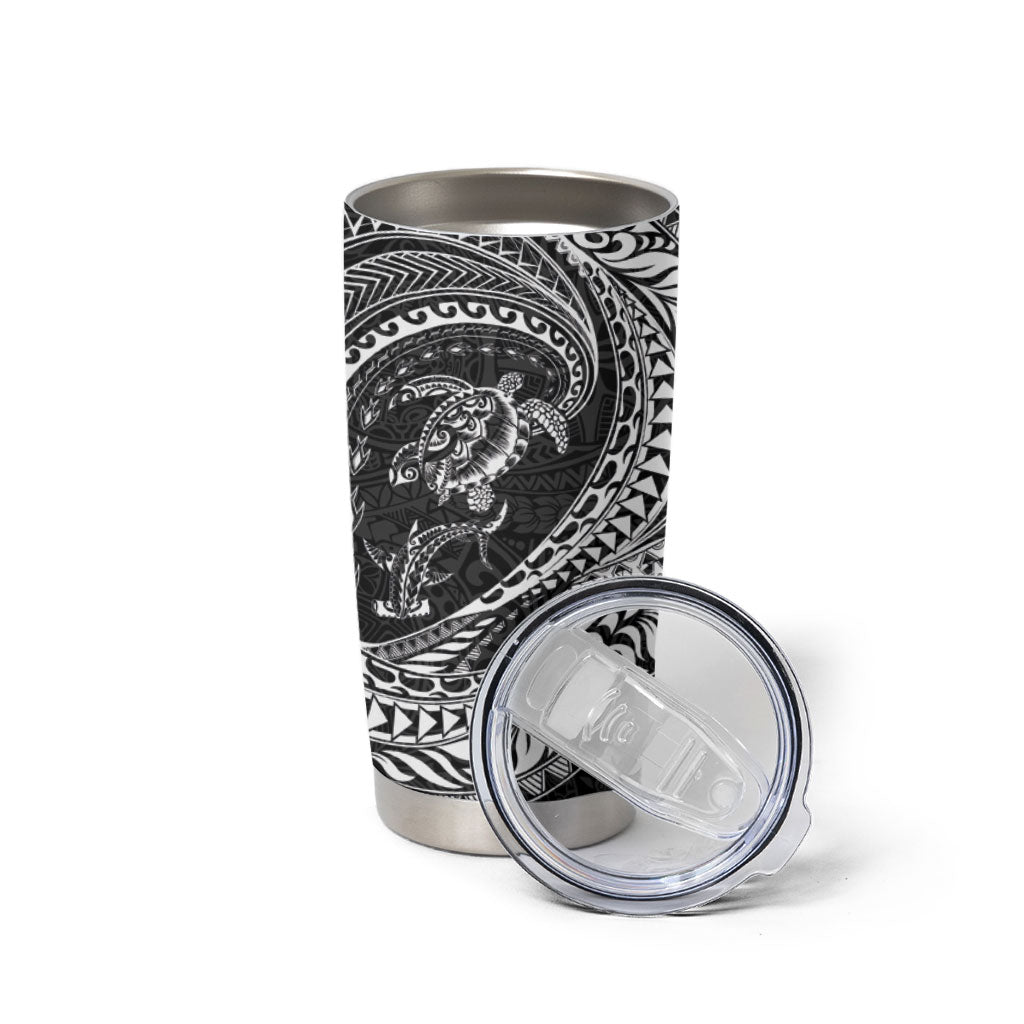 Hawaiian Turtle and Shark Tumbler Cup Kakau Tribal with Polynesian Pattern Black Color LT03 - Polynesian Pride