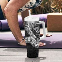 Hawaiian Turtle and Shark Tumbler With Handle Kakau Tribal with Polynesian Pattern Black Color LT03 - Polynesian Pride