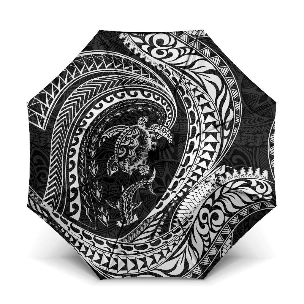 Hawaiian Turtle and Shark Umbrella Kakau Tribal with Polynesian Pattern Black Color LT03 One Size Folded 11.42 inch Opened Diameter 37.4 inch Black - Polynesian Pride
