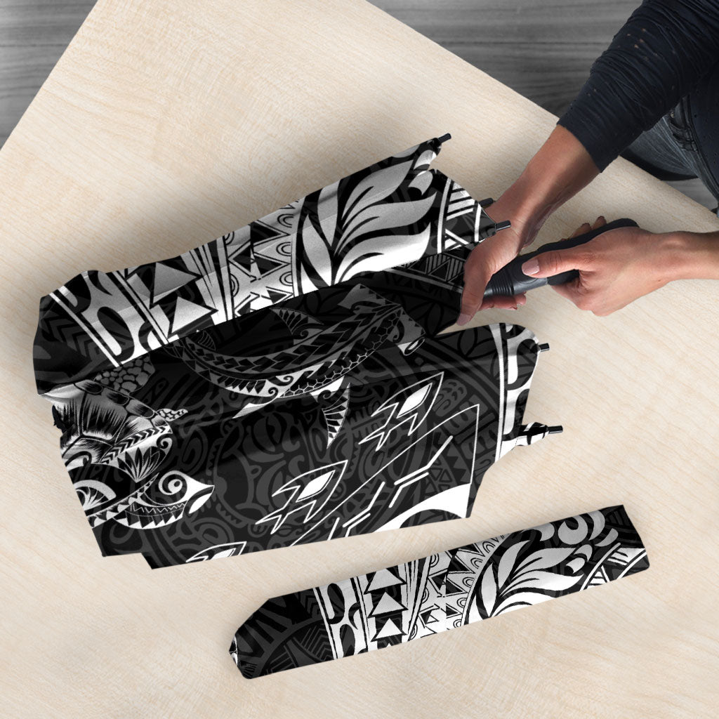 Hawaiian Turtle and Shark Umbrella Kakau Tribal with Polynesian Pattern Black Color LT03 - Polynesian Pride