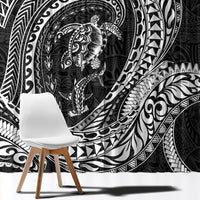 Hawaiian Turtle and Shark Window Curtain Kakau Tribal with Polynesian Pattern Black Color LT03 - Polynesian Pride
