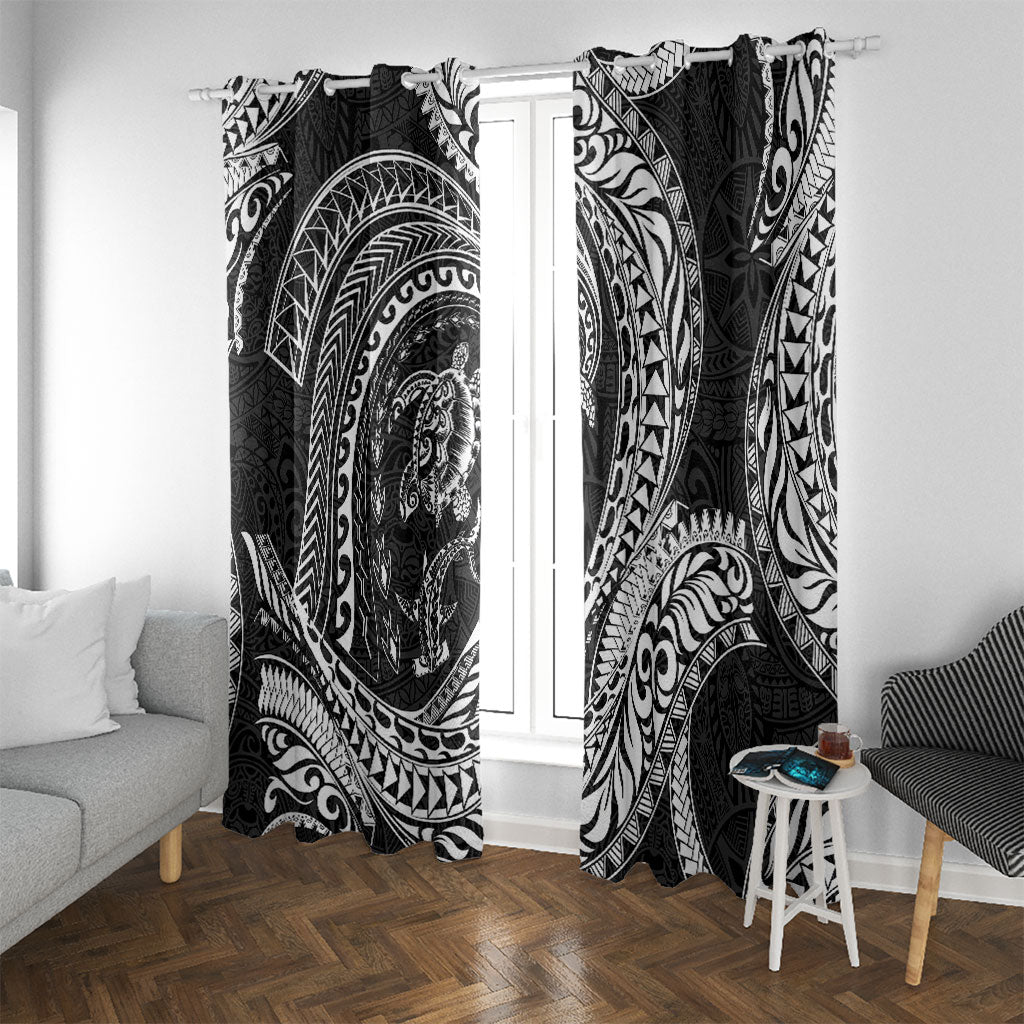 Hawaiian Turtle and Shark Window Curtain Kakau Tribal with Polynesian Pattern Black Color LT03 With Grommets Black - Polynesian Pride