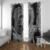 Hawaiian Turtle and Shark Window Curtain Kakau Tribal with Polynesian Pattern Black Color LT03 With Grommets Black - Polynesian Pride