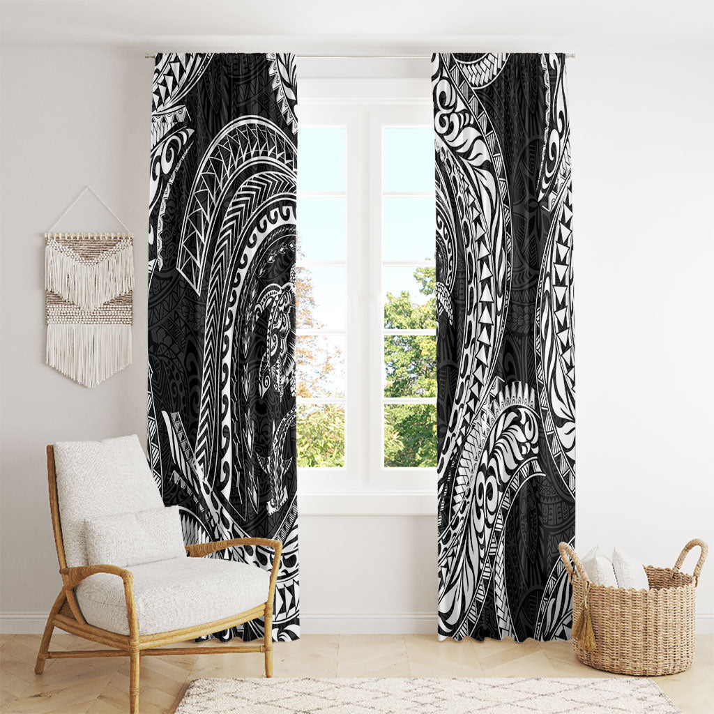 Hawaiian Turtle and Shark Window Curtain Kakau Tribal with Polynesian Pattern Black Color LT03 - Polynesian Pride
