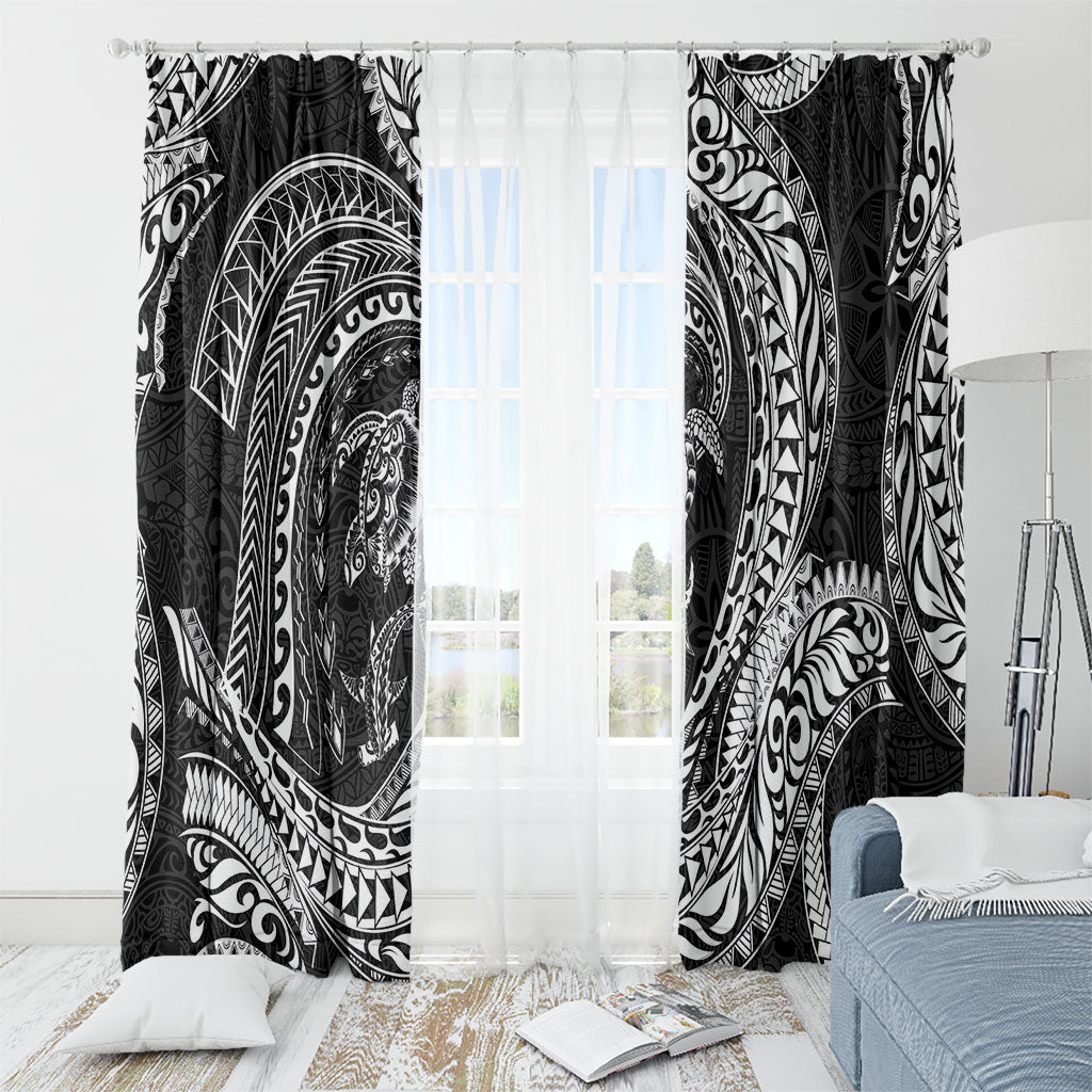Hawaiian Turtle and Shark Window Curtain Kakau Tribal with Polynesian Pattern Black Color LT03 - Polynesian Pride