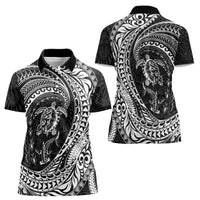 Hawaiian Turtle and Shark Women Polo Shirt Kakau Tribal with Polynesian Pattern Black Color LT03 - Polynesian Pride