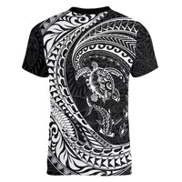 Hawaiian Turtle and Shark Women V-Neck T-Shirt Kakau Tribal with Polynesian Pattern Black Color LT03 - Polynesian Pride