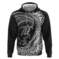Hawaiian Turtle and Shark Zip Hoodie Kakau Tribal with Polynesian Pattern Black Color LT03 Pullover Hoodie Black - Polynesian Pride