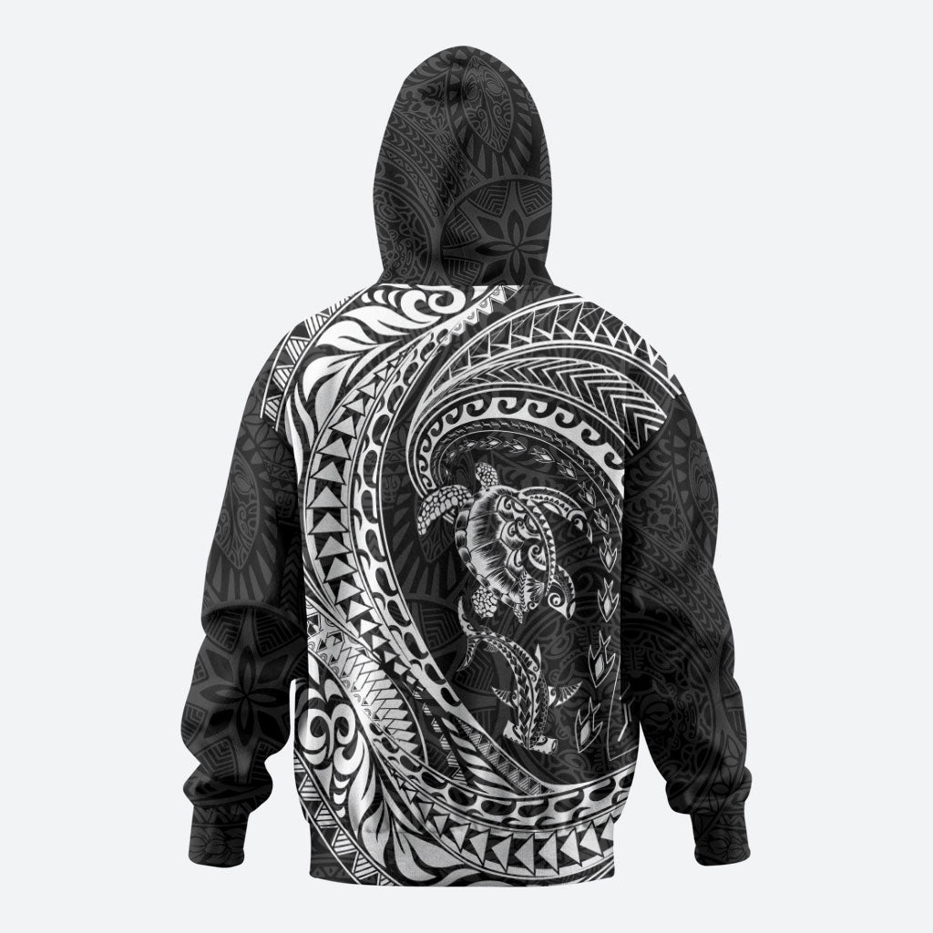 Hawaiian Turtle and Shark Zip Hoodie Kakau Tribal with Polynesian Pattern Black Color LT03 - Polynesian Pride