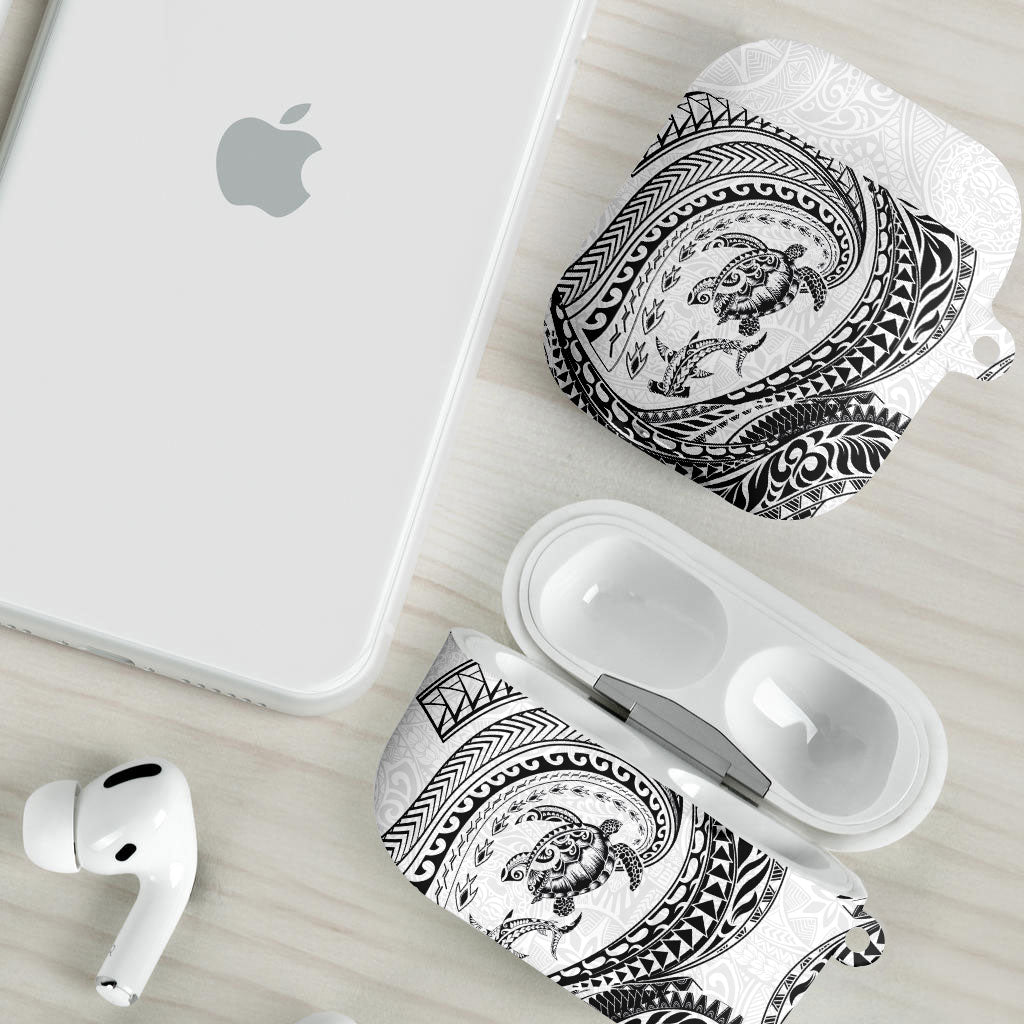 Hawaiian Turtle and Shark AirPods Case Kakau Tribal with Polynesian Pattern White Color LT03 - Polynesian Pride