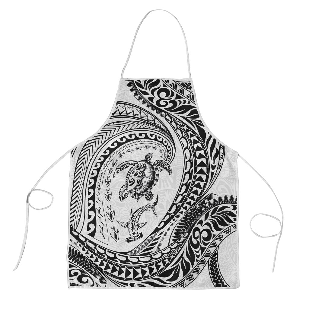Hawaiian Turtle and Shark Apron Kakau Tribal with Polynesian Pattern White Color LT03 White - Polynesian Pride