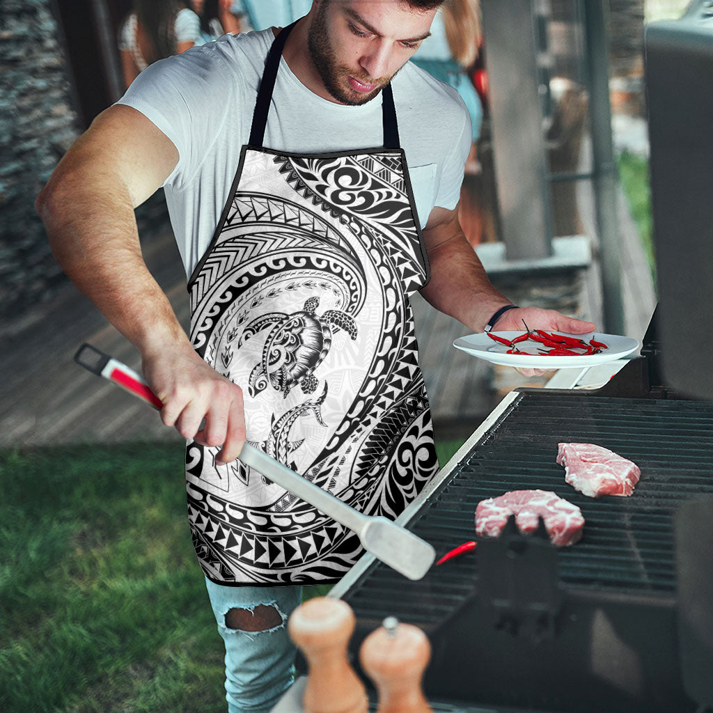 Hawaiian Turtle and Shark Apron Kakau Tribal with Polynesian Pattern White Color LT03 - Polynesian Pride
