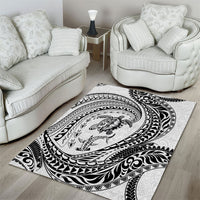 Hawaiian Turtle and Shark Area Rug Kakau Tribal with Polynesian Pattern White Color LT03 - Polynesian Pride